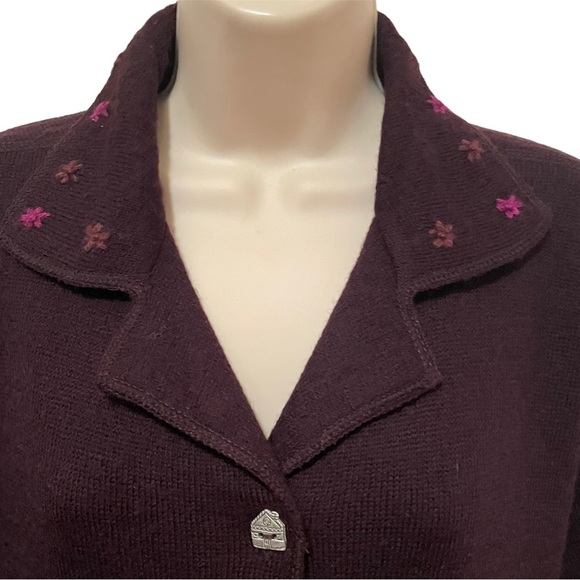 Sigrid Olsen 100% Wool Women's Knit Cardigan Sweater Sz S Brown Floral - Picture 4 of 8